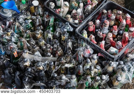 Kyiv, Ukraine - Mar. 04, 2022: War Of Russia Against Ukraine. Bottles With Molotov Cocktails To Figh