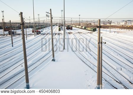 Railway Station For Freight Trains. Russia, Tyumen. Winter