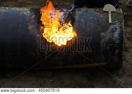 Working With Gas Cutting Requires Special Skill To Cut Pipes With Fire.