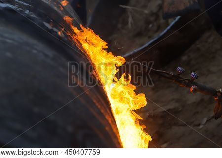 Working With Gas Cutting Requires Special Skill To Cut Pipes With Fire.