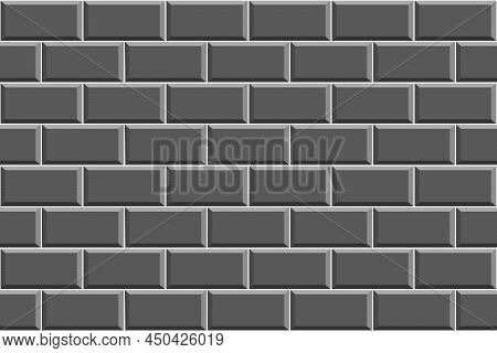 Black Metro Tile Texture. Stone Or Ceramic Brick Wall Background. Kitchen Backsplash Or Bathroom Flo