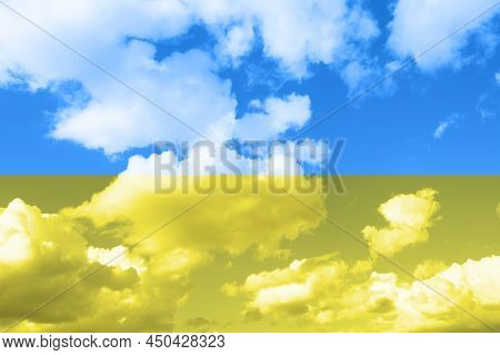 Cloudy Sky Background In Colors Of Ukrainian Flag
