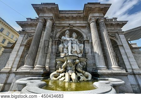 Vienna, Austria - Jul 18, 2021: Fountain With The Statues Danubius And Vindobona, Allegorical Repres