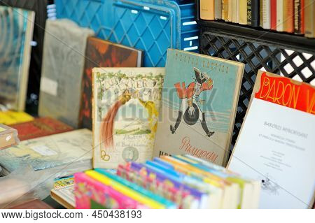 Amsterdam - August 2011: Old Books Sold On A Flea Market In Amsterdam, Netherlands