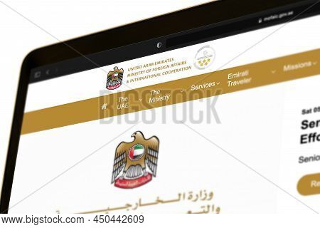 Dubai, Uae - Mar 5 2022: Ministry Of Foreign Affairs Of United Arab Emirates, Website Displayed On T