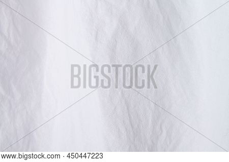 Texture Of White Fabric. White Background Close Up. Factory Fabric In White. White Fabric Background