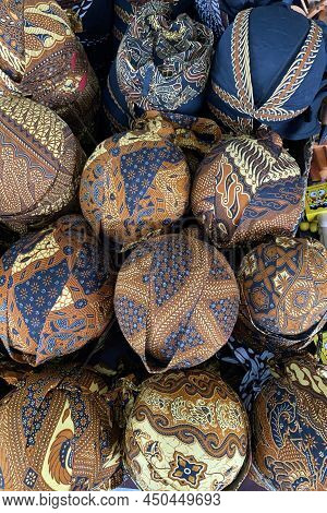 Yogyakarta, Indonesia. November 13, 2021. Blangkon Batik Typical Of Yogyakarta At Malioboro Shop