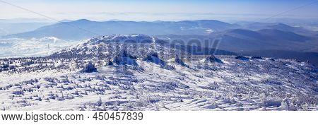 Landscape Winter Forest On Mountain Mustag Kemerovo Region Russia