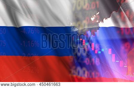 Russia Flags War Crisis And Conflict.russias Stock Market International Situation Theme Severely Aff