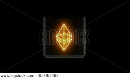 Etherium. Golden Etherium Coin Logo. Nixie Tube Indicator. Gas Discharge Indicators And Lamps. 3D. 3