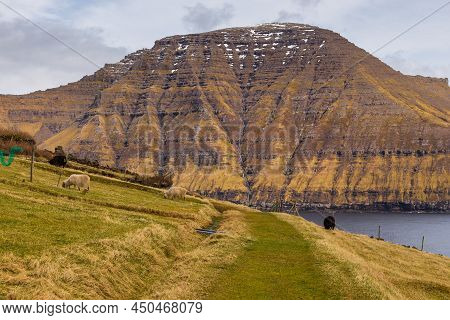 Steep Coast Of The Island Of Bordoy. Volcanic Archipelago In The Atlantic Ocean, Muli, Faroe Islands