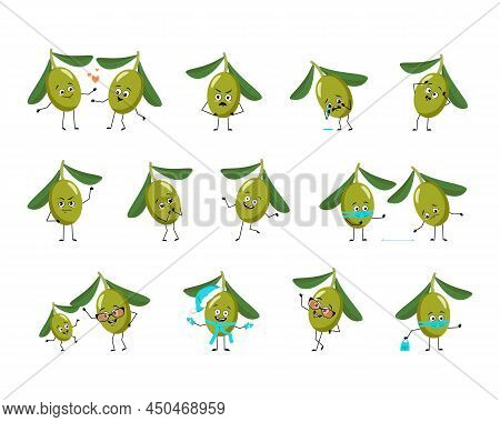 Olive Character With Happy Emotion, Joyful Face, Smile Eyes, Arms And Legs. Person With Expression, 