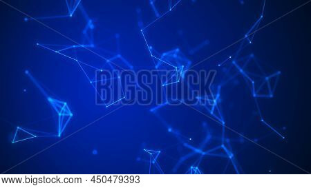 Business Futuristic Backdrop. Network Connection Structure Cyberspace With Moving Particles. Big Dat