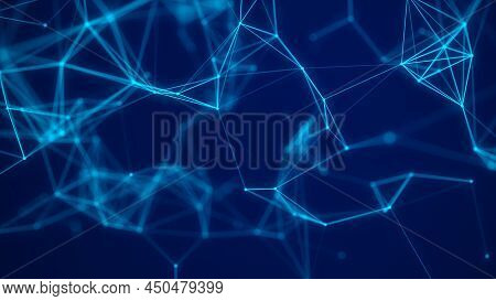 Business Futuristic Backdrop. Network Connection Structure Cyberspace With Moving Particles. Big Dat