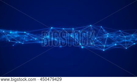 Business Futuristic Backdrop. Network Connection Structure Cyberspace With Moving Particles. Big Dat
