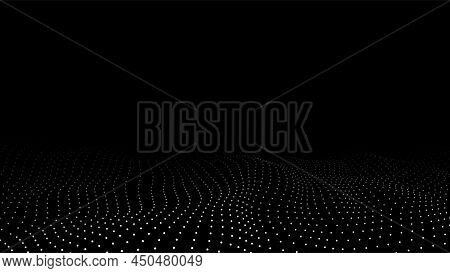Digital Technology Black Wave. Dark Cyberspace With Motion Dots. Futuristic Digital Background Artif