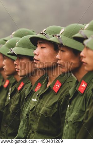 Dien Bien Phu, Vietnam - February 26, 2012: Vietnamese Soldiers March During Celebrated Of Their His