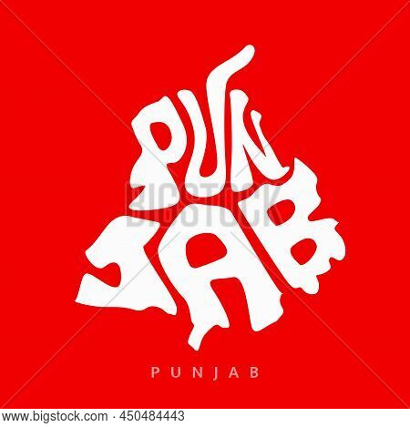 Punjab Map With Punjab Name In English Letters. Punjab Map Typography. Indian State Punjab Lettering