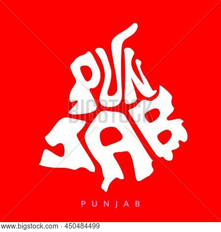Punjab Map With Punjab Name In English Letters. Punjab Map Typography. Indian State Punjab Lettering