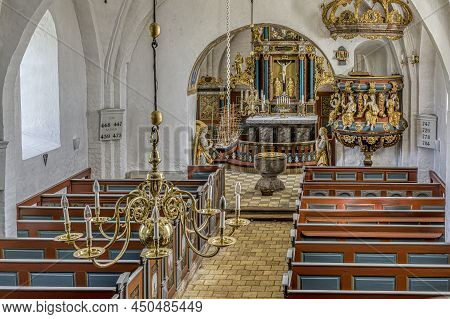 Interior Of A Biright And Colourful Danish Church, Engum, Denmark, July 15, 2015,