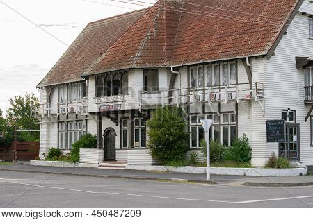 Tolaga Bay New Zealand - February 6 2022; Tolaga Bay Inn On State Highway 35 And Buildings Through S