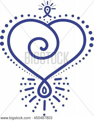 Linear Illustration By Hand Heart In Boho Style