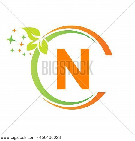 House Cleaning Logo On N Letter Design. Letter N Cleaning Service House Logo Template Vacuum Cleaner