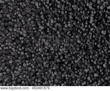 Grey Plastic Pellets Background Top View Close-up Plastic Granules Polymer Black Plastic Beads Resin