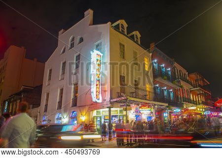 New Orleans - Jun. 1, 2017: Mango Daiquiris Restaurant At Night On 201 Bourbon Street At Iberville S