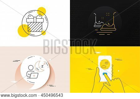Minimal Set Of Shift, Bumper Cars And Love Night Line Icons. Phone Screen, Quote Banners. Surprise I