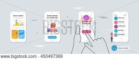 Algorithm, Brush And Wholesale Inventory Minimal Line Icons. Phone Ui Interface. Inspect, Constructi