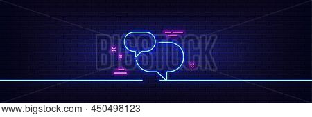 Neon Light Glow Effect. Chat Comment Line Icon. Speech Bubble Sign. Social Media Message Symbol. 3d 