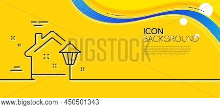 Street Light Line Icon. Abstract Yellow Background. Outdoor Lamp Sign. House Illuminate Symbol. Mini