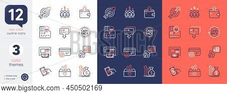 Set Of Meeting, Cashback And Budget Line Icons. Include Card, Change Card, Wallet Icons. Cyber Attac