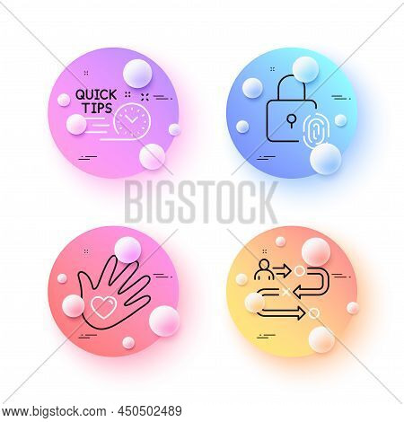 Quick Tips, Fingerprint Lock And Social Responsibility Minimal Line Icons. 3d Spheres Or Balls Butto