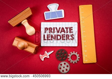 Private Lenders. Sheet Of Note Paper With Text On A Red Background