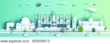 Illustration Travel Landmarks Architecture Romania In Bucharest Famous Palace City Downtown. Tour Bu