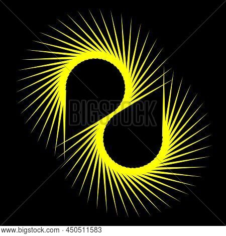 Circular Fractals With Yellow Fins In Each Circle. Abstract Creative Design With Yellow Color
