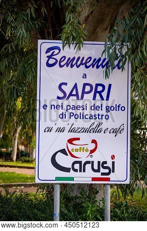 Welcome To Sapri Sign - The Beautiful Village At The Italian West Coast In Salerno - Sapri, Italy Eu