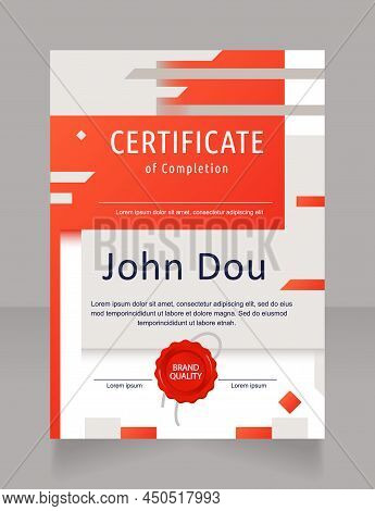 Course Completion Certificate Design Template. Vector Diploma With Customized Copyspace And Borders.
