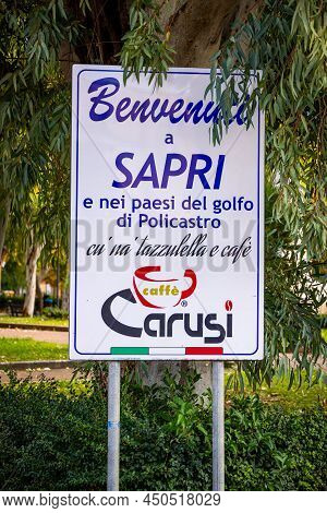Welcome To Sapri Sign - The Beautiful Village At The Italian West Coast In Salerno - Sapri, Italy Eu
