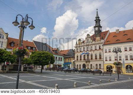 Ceska Lipa (Česká Lípa), Czech Republic - July 12 2019:  View Of The Town Hall And T. G. Masaryk Squ