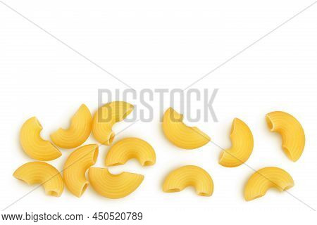 Raw Macaroni Pasta Isolated On White Background With Clipping Path And Full Depth Of Field. Top View