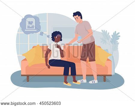 Death Anxiety 2d Vector Isolated Illustration. Woman Had Panic Attack Flat Characters On Cartoon Bac