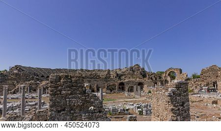 Panoramic View Of The Ruins Of Ticaret Agora In Side, Turkey