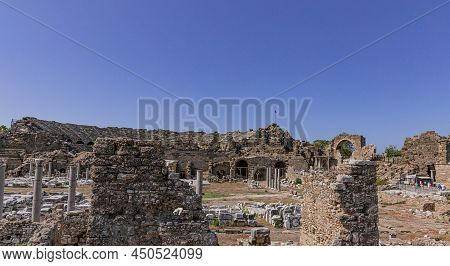 Panoramic View Of The Ruins Of Ticaret Agora In Side, Turkey