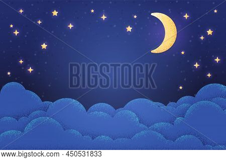 Night Sky Background. Lunar Landscape With Stars And Clouds. Textured Scene, Artistic Landscape With