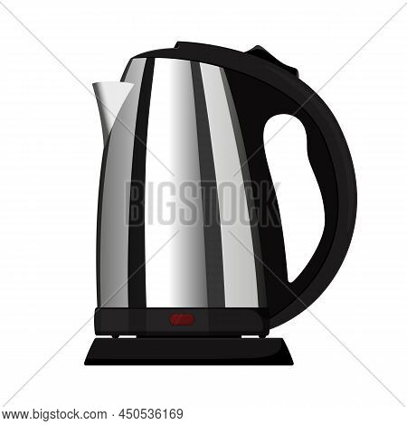 Realistic Electric Kettle Made Of Metal , Isolated Vector Illustration On White Background Teapot. E