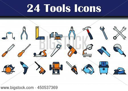 Tools Icon Set. Editable Bold Outline With Color Fill Design. Vector Illustration.