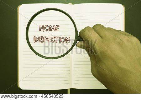 Inspiration Showing Sign Home Inspection. Business Concept Examination Of The Condition Of A Home Re